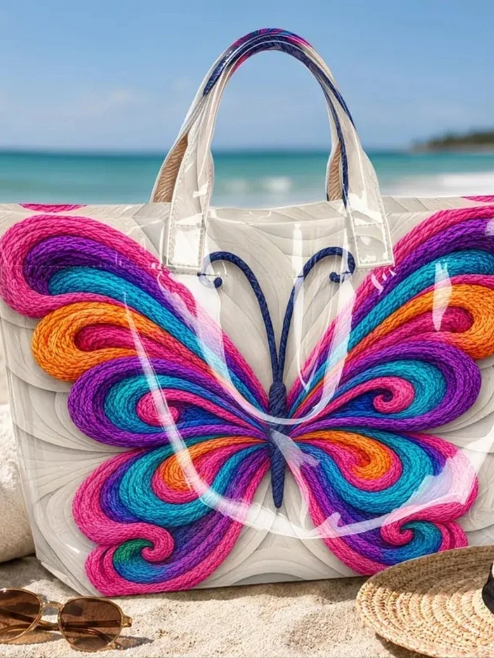 Beautiful Colorful Boho Butterfly PVC Daily Commuter Tote Bag Large